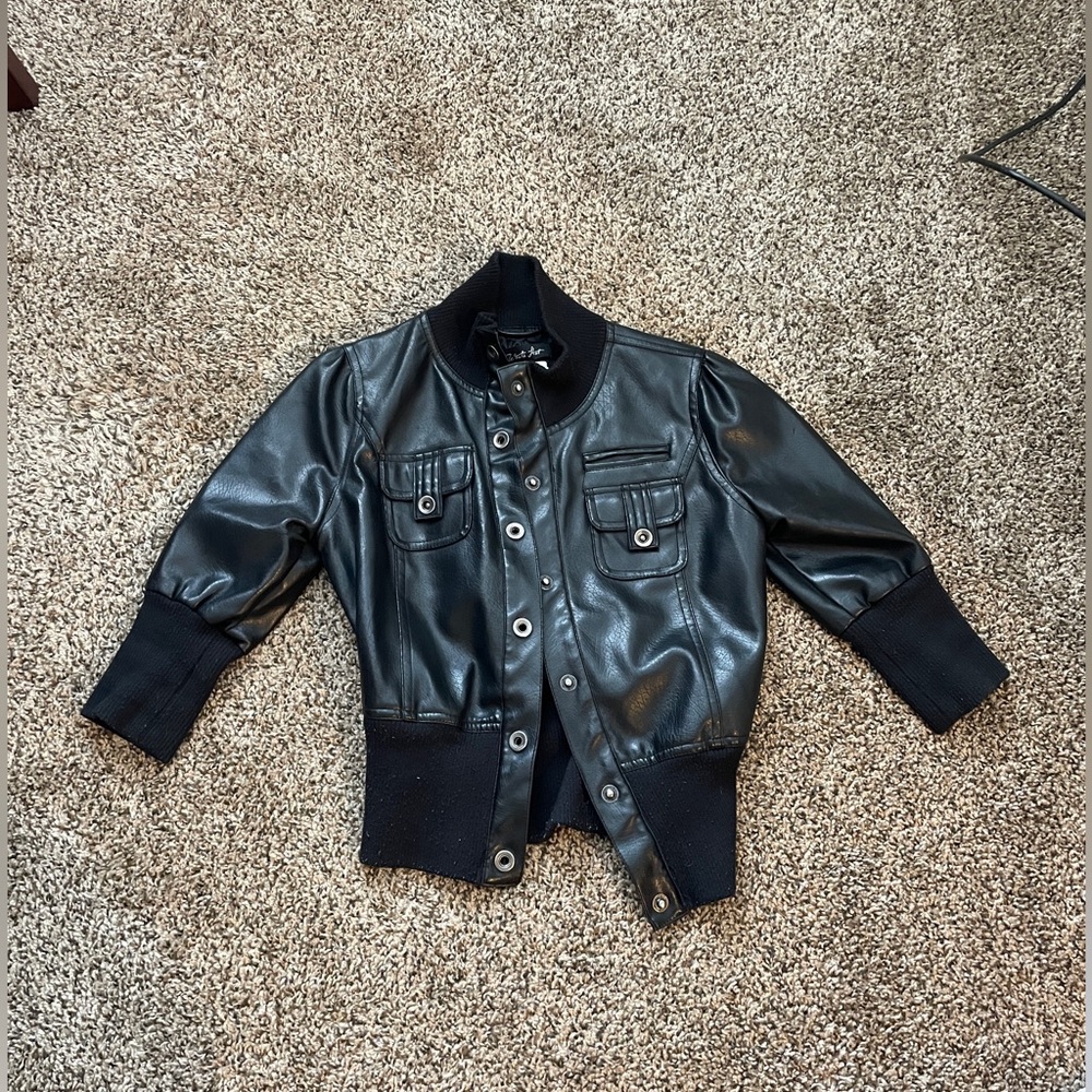 Black Leather Bomber Bike Jacket